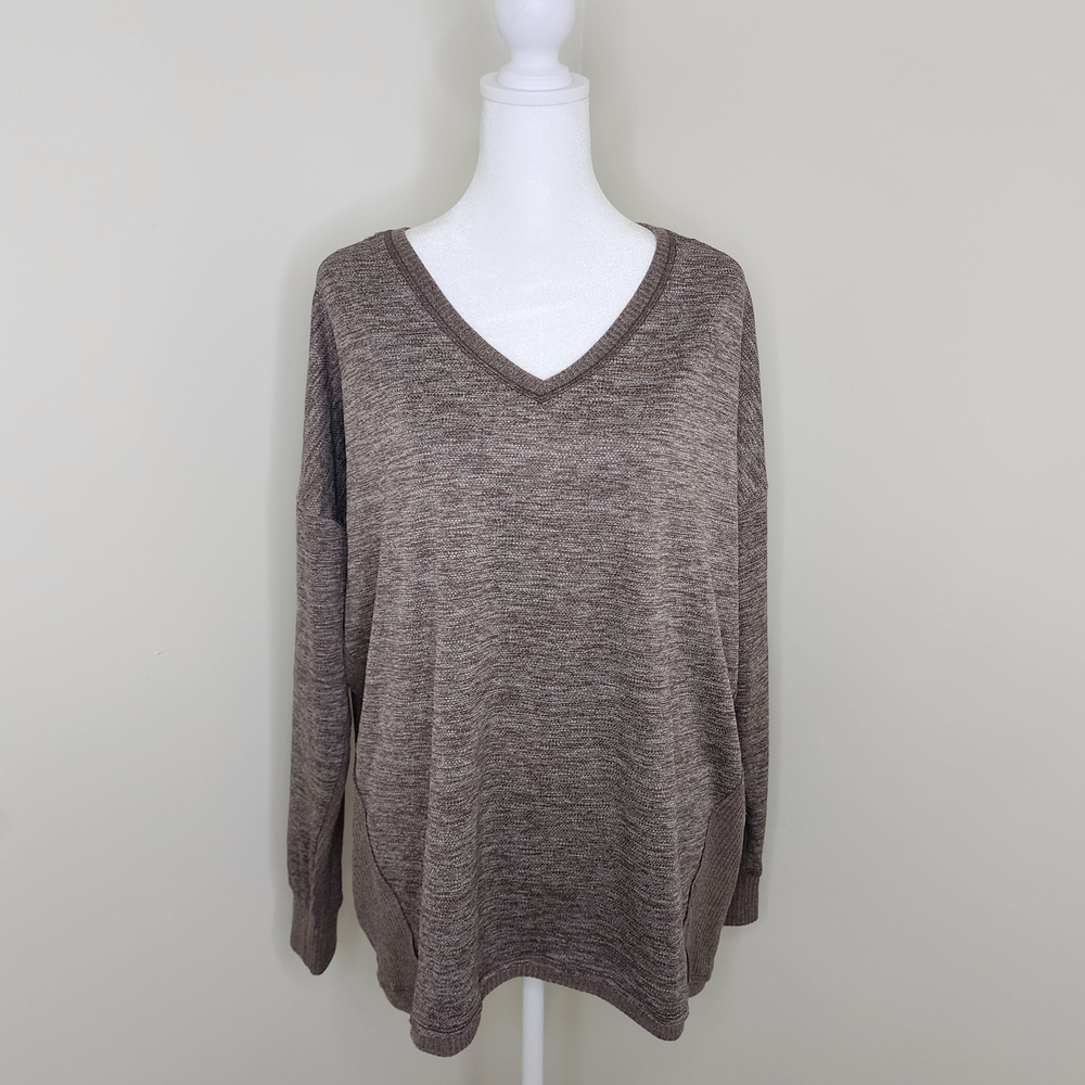 Kori America Brown Oversized Longsleeve V-Neck Lighteweight Top Small Lagenlook